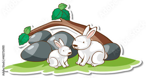 Two white rabbits with nature element sticker