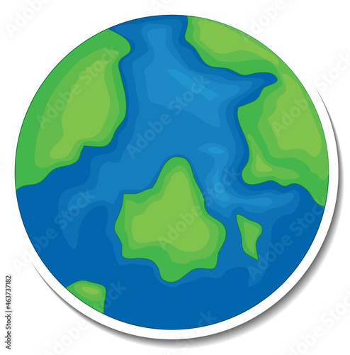 A sticker template with the earth in cartoon style isolated