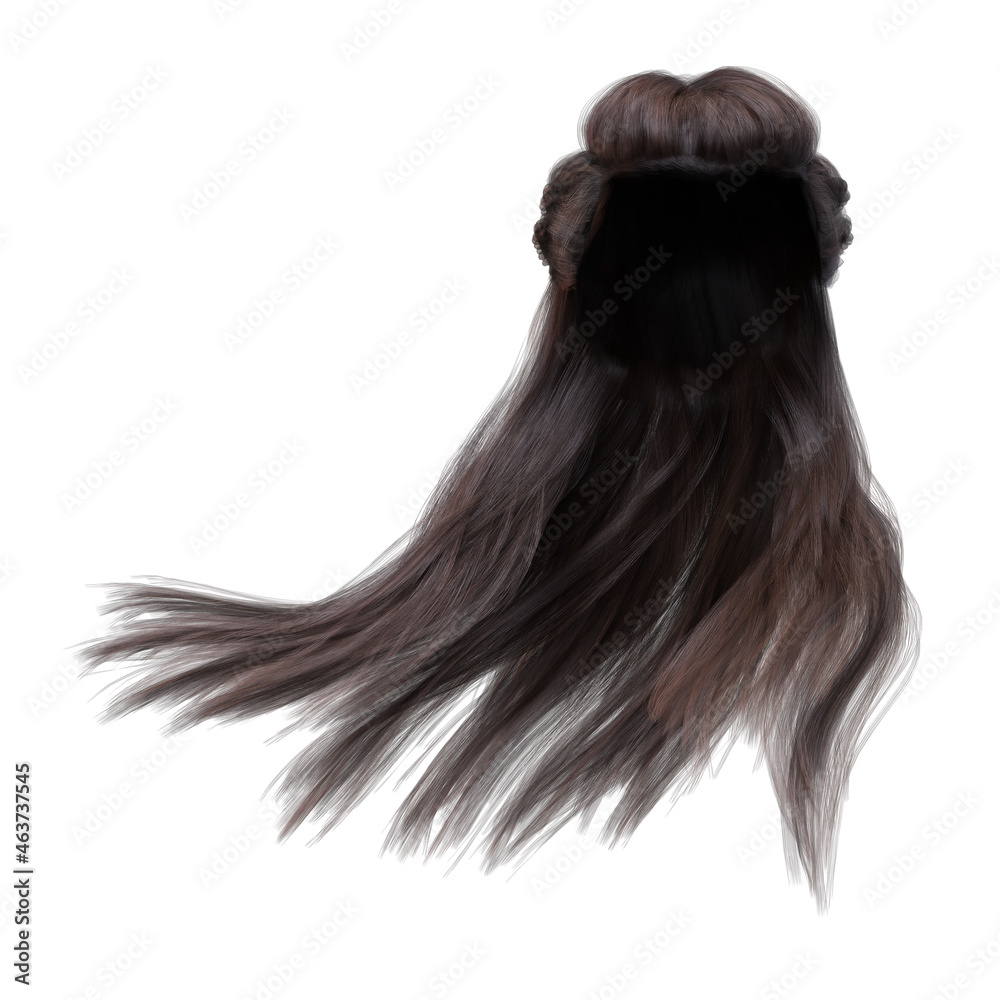 3d render, 3d illustration, fantasy long hair on isolated white background 3d render, 3d illustration, fantasy long hair on isolated white background