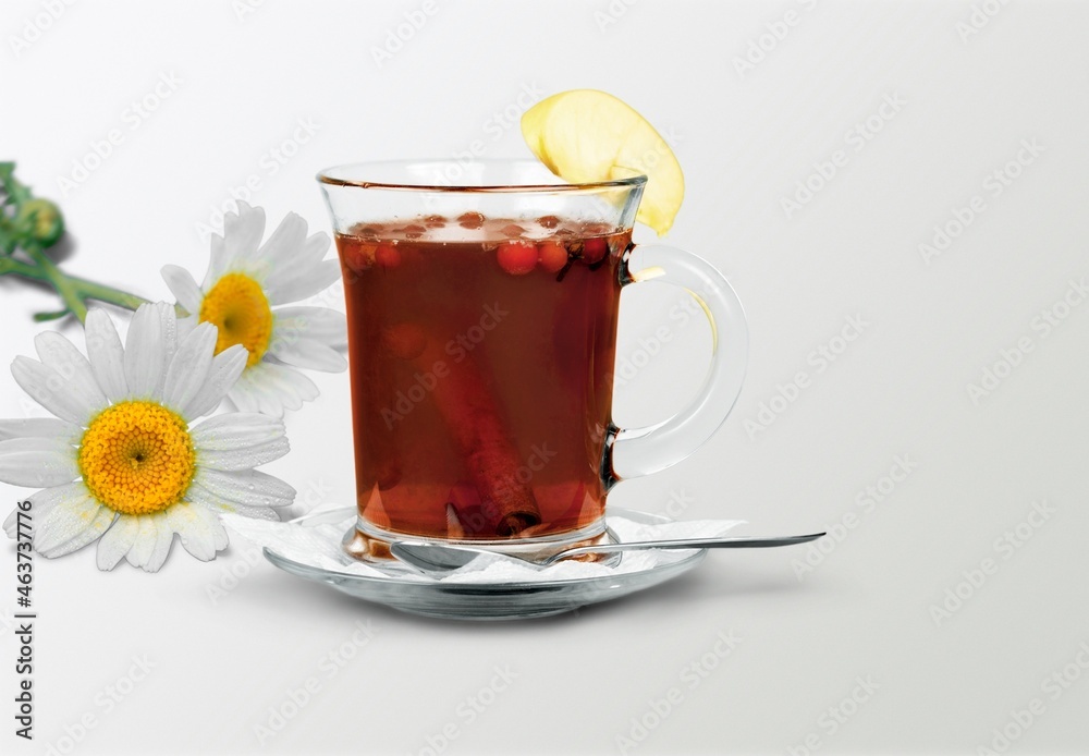 Chamomile tea in a mug with natural small chamomile flowers Chamomile tea in a mug with natural small chamomile flowers