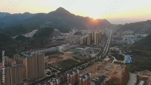 City of Kaili, Guizhou, China. Aerial view of the small town of China of Kaili at sunset. photo