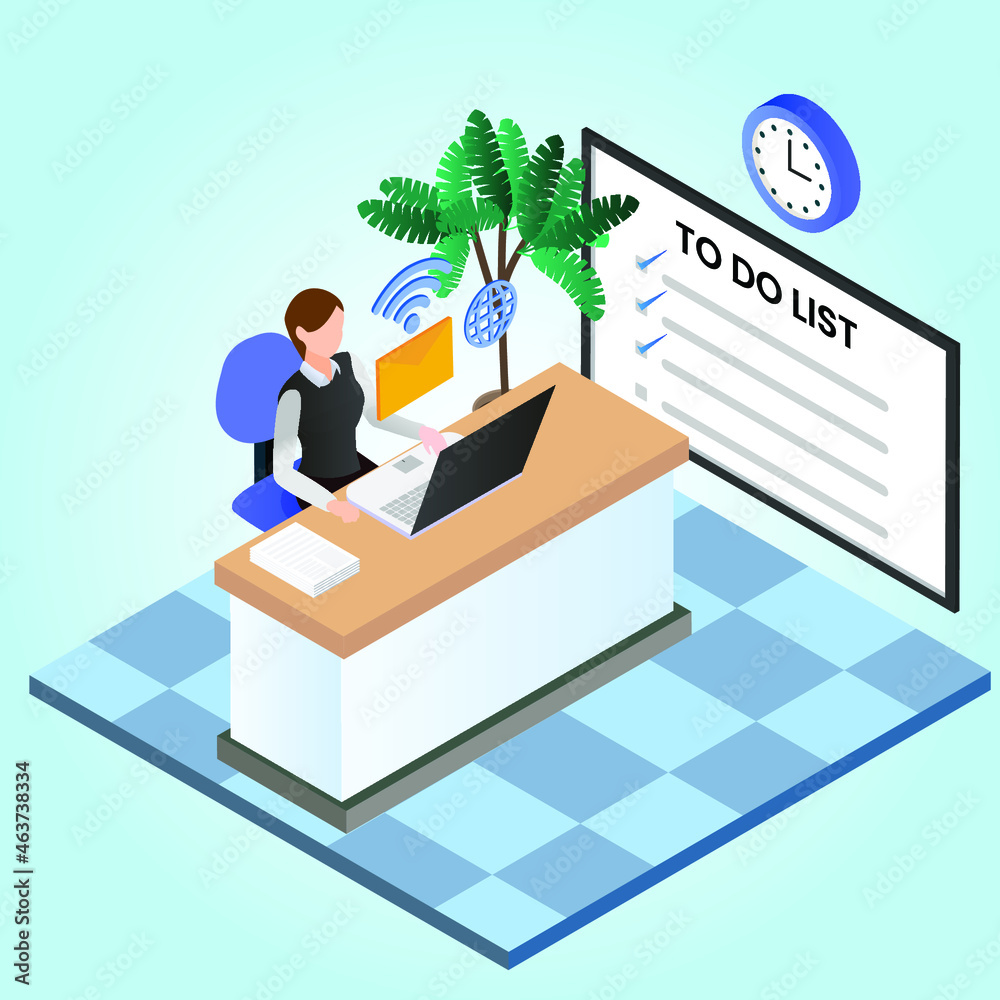Businesswoman with to do list whiteboard 3d isometric vector illustration concept for banner, website, landing page, ads, flyer template