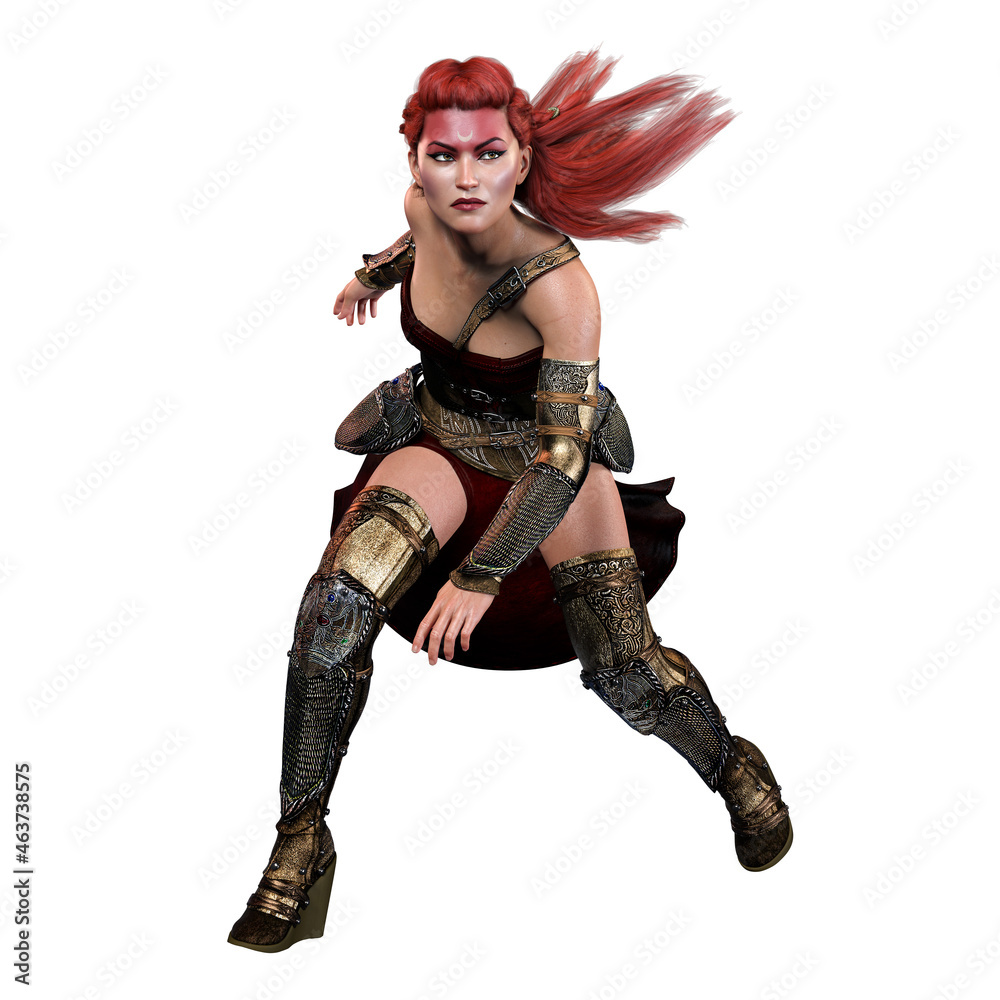 Medieval Fantasy Warrior Woman with sword on isolated white background, 3D illustration, 3D Rendering Medieval Fantasy Warrior Woman with sword on isolated white background, 3D illustration, 3D Rendering