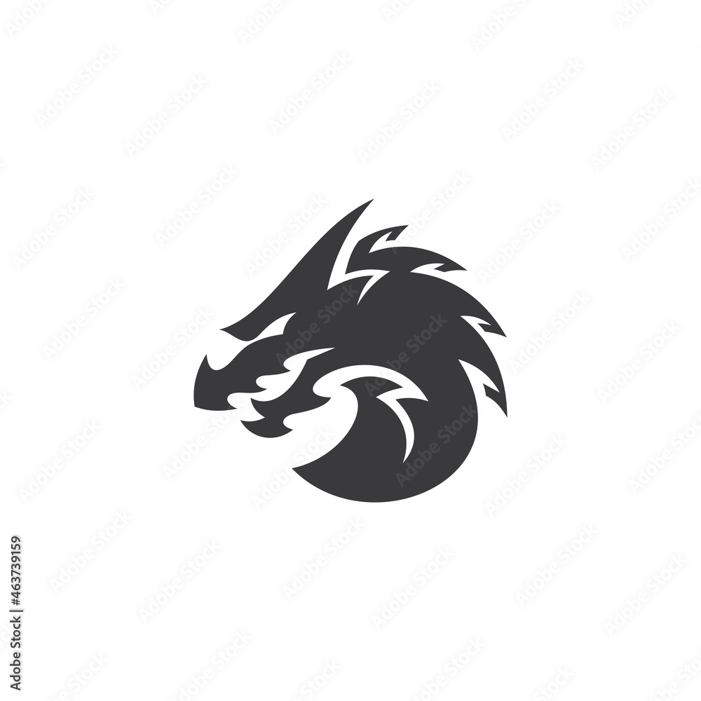 Obraz premium Abstract dragon head silhouette, dragon illustration vector logo in black and white color