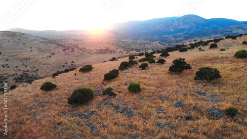 Hills and meadow in Israel drone aerial view