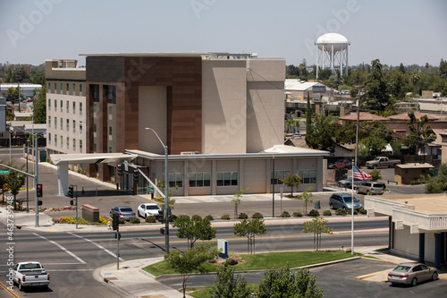 Daytime view of the urban core of downtown Madera, California, USA.