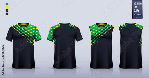 T-shirt sport, Soccer jersey, football kit, basketball uniform, tank top, and running singlet mockup. Fabric pattern design. Vector.