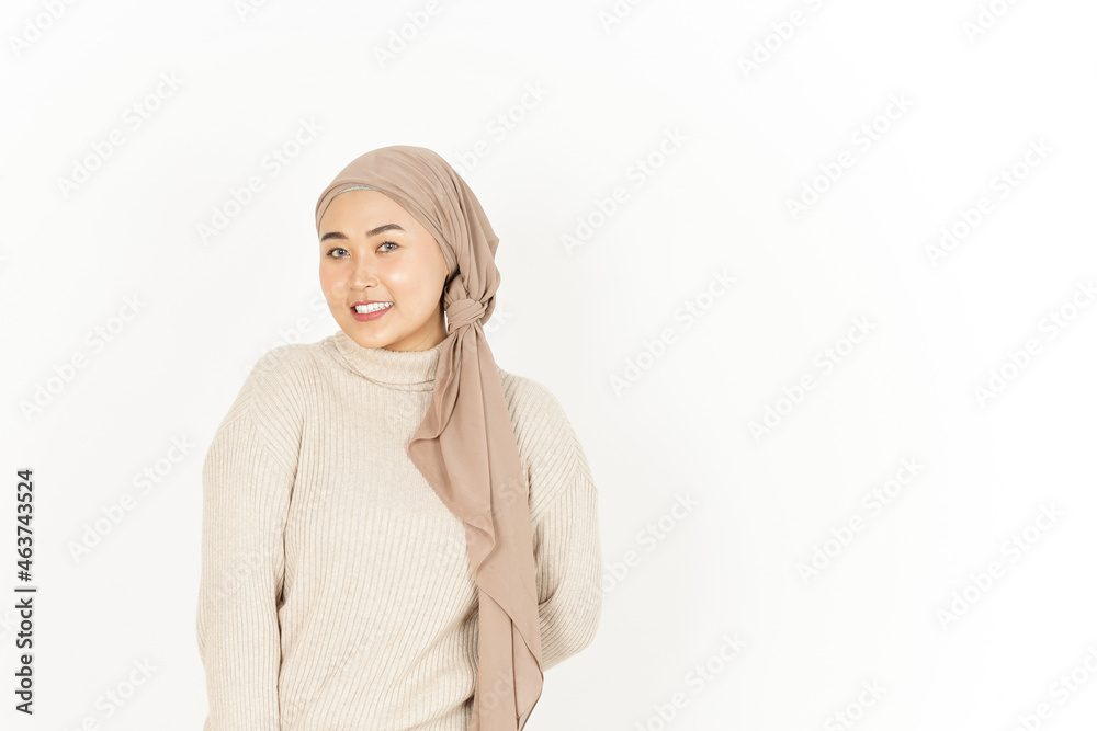 Looking at the camera and smile of Beautiful Asian Woman Wearing Hijab Isolated On White Background Looking at the camera and smile of Beautiful Asian Woman Wearing Hijab Isolated On White Background
