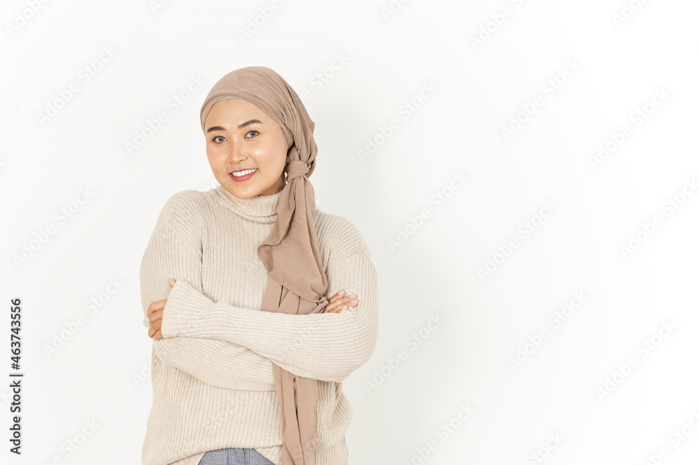 Looking at the camera and smile of Beautiful Asian Woman Wearing Hijab Isolated On White Background Looking at the camera and smile of Beautiful Asian Woman Wearing Hijab Isolated On White Background