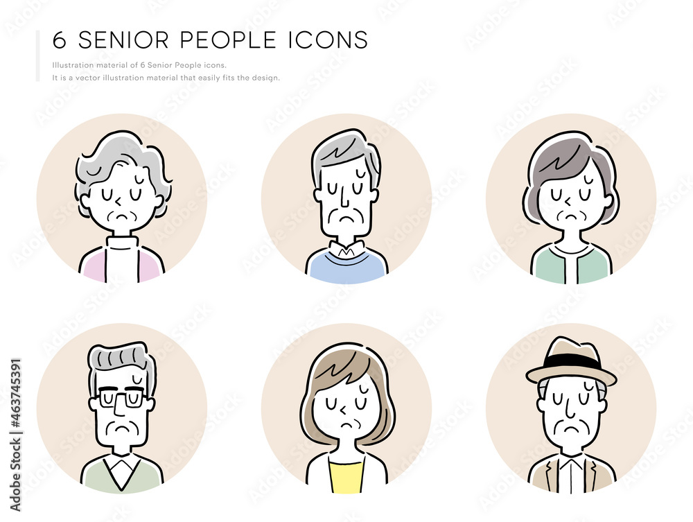 ベクターイラスト素材：シニア人物、アイコンセット
