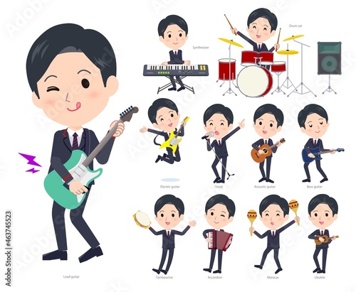 ロックンロールやポップミュージックを演奏する郵便スーツ男性のセット
