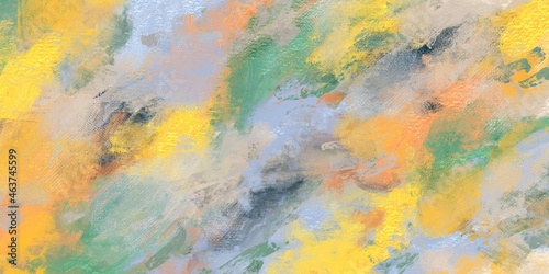 油彩抽象背景）秋のイメージの黄色系エネルギッシュでラフな筆跡 マルチカラー カラフル アート バナー