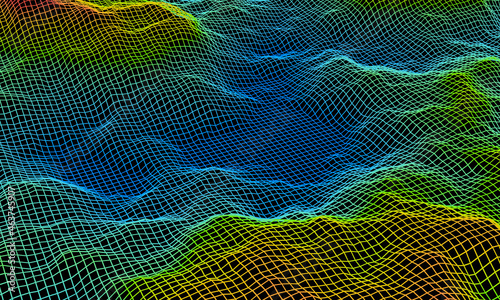 3D Gradient topographic grid terrain. photo