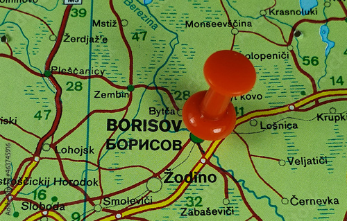 location on the map of the Borisov city in Belarus photo