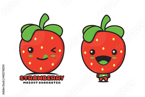 cute strawberry cartoon mascot, fruit vector illustration