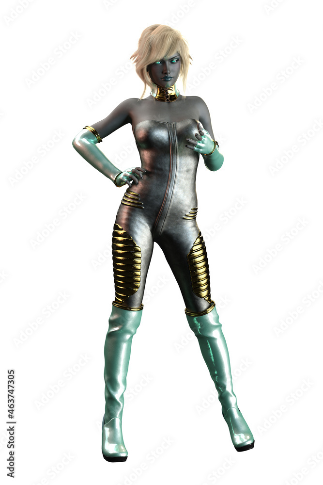 Scifi Alien Woman with Gray Skin, 3D Illustration, 3D rendering