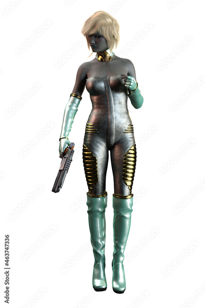 Scifi Alien Woman with Gray Skin, 3D Illustration, 3D rendering Scifi Alien Woman with Gray Skin, 3D Illustration, 3D rendering