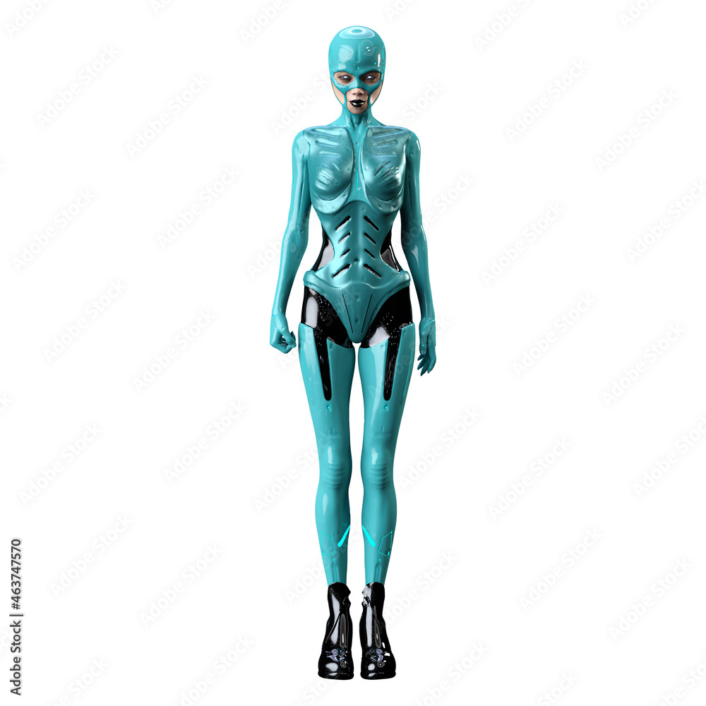 Cyborg woman on isolated white background, 3D Illustration, 3D rendering Cyborg woman on isolated white background, 3D Illustration, 3D rendering