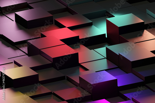 Pattern of dark cubes and rainbow colors photo