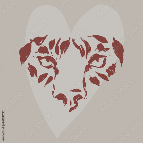Abstract image of the face of a tiger close-up. Vintage card in earthy tones