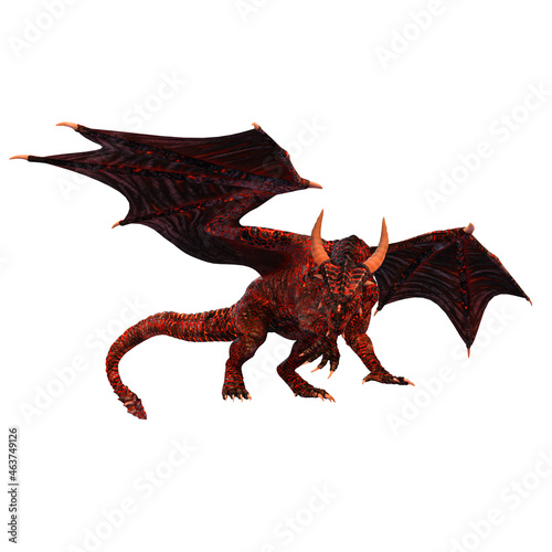 Red Scale Dragon on Isolated White Background  3D illustration  3D rendering