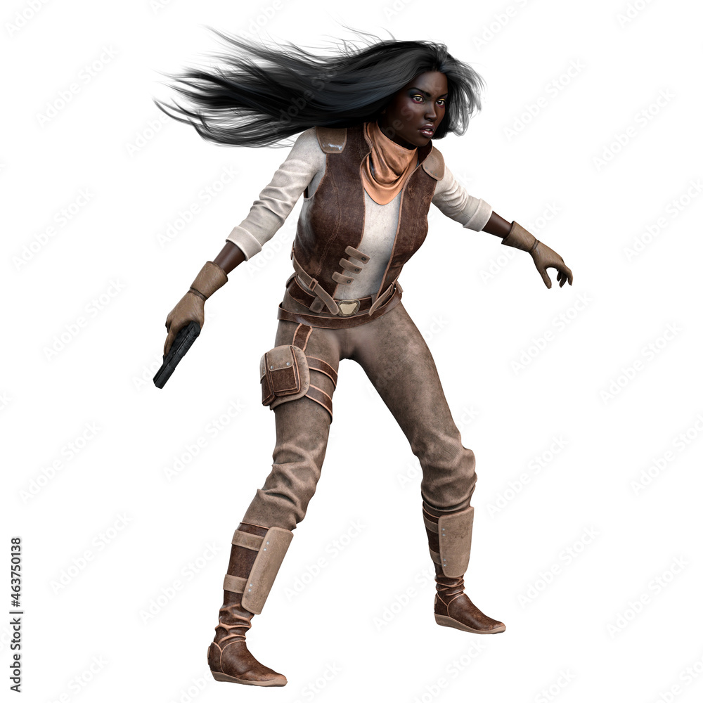 Scifi and Fantasy Adventurer POC woman on isolated white background, 3D Illustration, 3D rendering Scifi and Fantasy Adventurer POC woman on isolated white background, 3D Illustration, 3D rendering