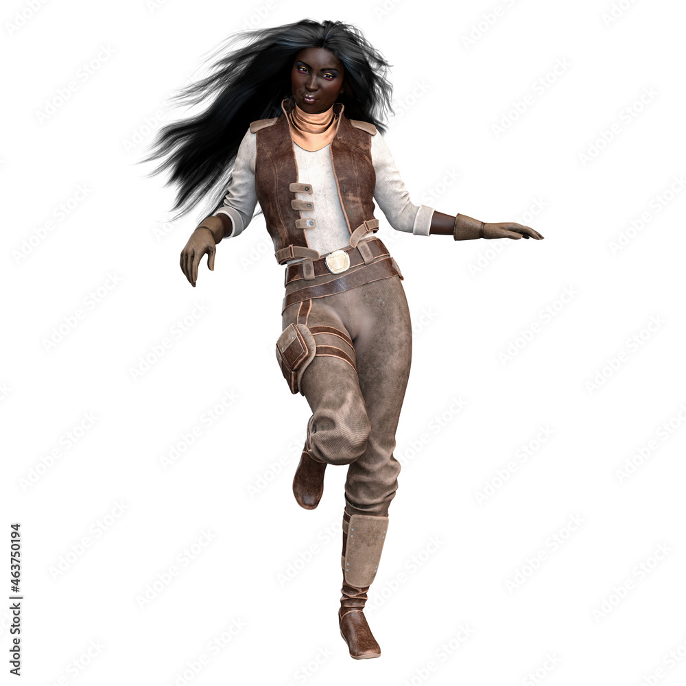 Scifi and Fantasy Adventurer POC woman on isolated white background, 3D Illustration, 3D rendering Scifi and Fantasy Adventurer POC woman on isolated white background, 3D Illustration, 3D rendering