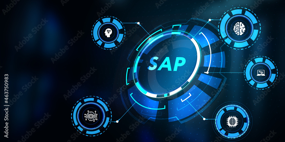 SAP System Software Automation concept on virtual screen data center. Business, modern technology, internet and networking concept.3d illustration SAP System Software Automation concept on virtual screen data center. Business, modern technology, internet and networking concept.3d illustration