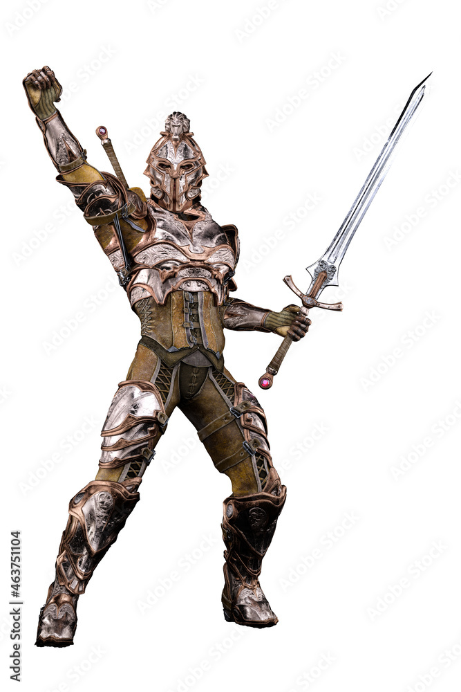 Fototapeta premium Medieval Fantasy Caucasian Armored Man, 3D illustration, 3D Rendering
