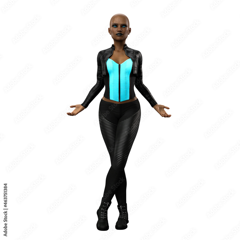 Cyberpunk POC woman on isolated white background, 3D Illustration, 3D rendering Cyberpunk POC woman on isolated white background, 3D Illustration, 3D rendering