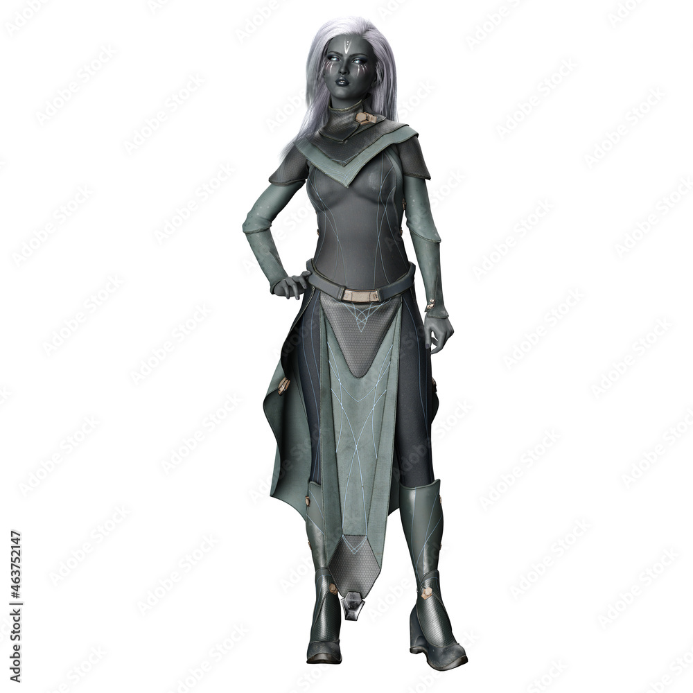 Scifi Alien Woman with Gray Skin, 3D Illustration, 3D rendering Scifi Alien Woman with Gray Skin, 3D Illustration, 3D rendering