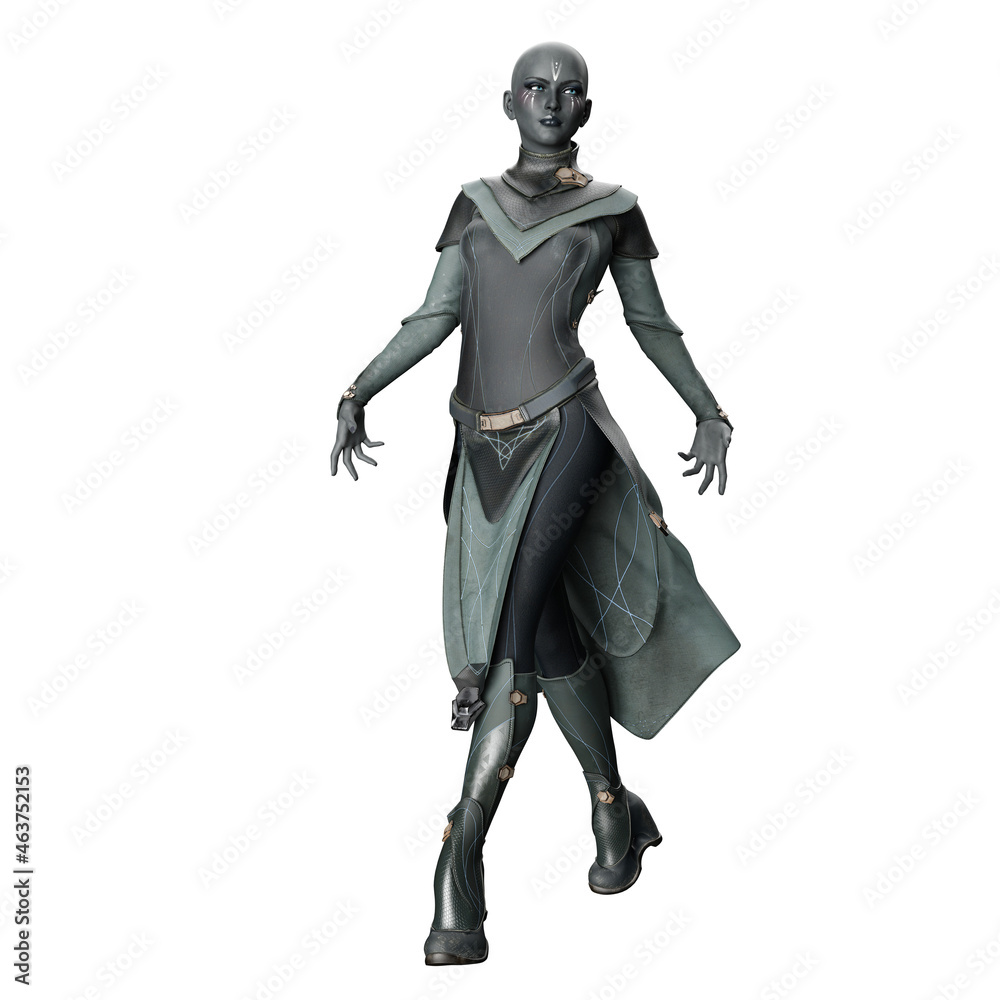 Scifi Alien Woman with Gray Skin, 3D Illustration, 3D rendering Scifi Alien Woman with Gray Skin, 3D Illustration, 3D rendering
