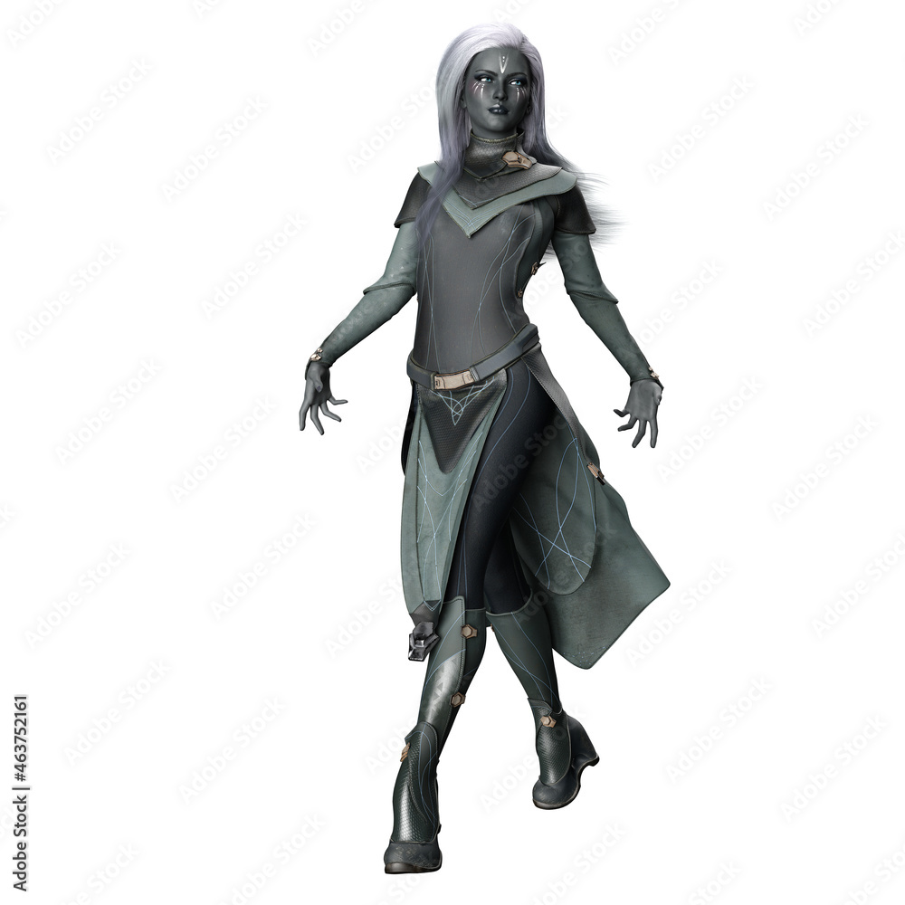Scifi Alien Woman with Gray Skin, 3D Illustration, 3D rendering Scifi Alien Woman with Gray Skin, 3D Illustration, 3D rendering