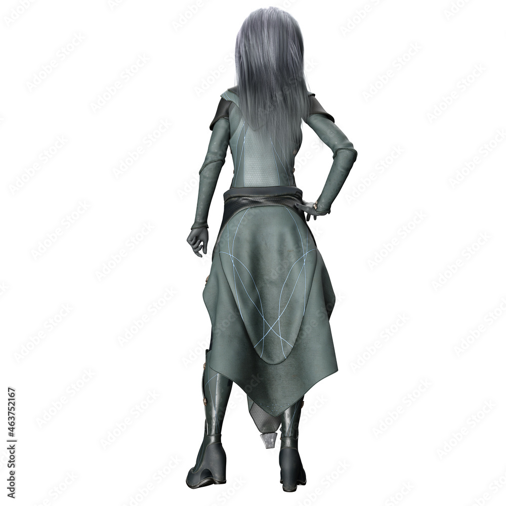 Scifi Alien Woman with Gray Skin, 3D Illustration, 3D rendering