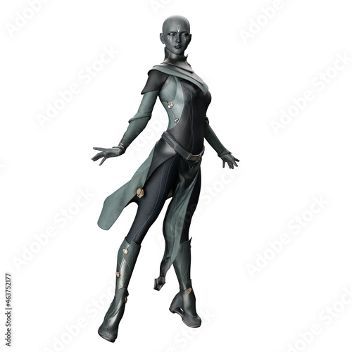 Scifi Alien Woman with Gray Skin, 3D Illustration, 3D rendering