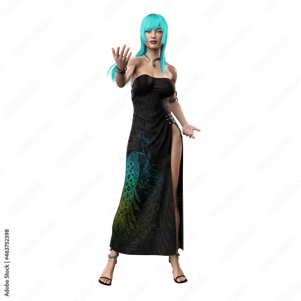 Urban Fantasy Asian Woman on Isolated White Background, 3D Rendering, 3D illustration Urban Fantasy Asian Woman on Isolated White Background, 3D Rendering, 3D illustration