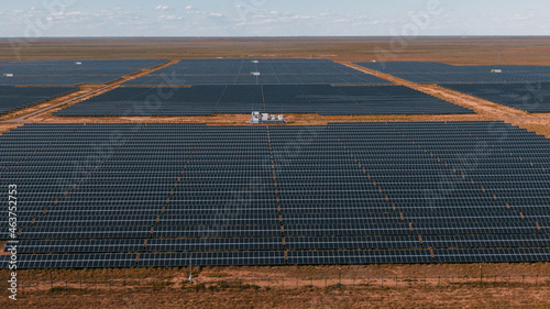 Drone view of solar energy panels rows