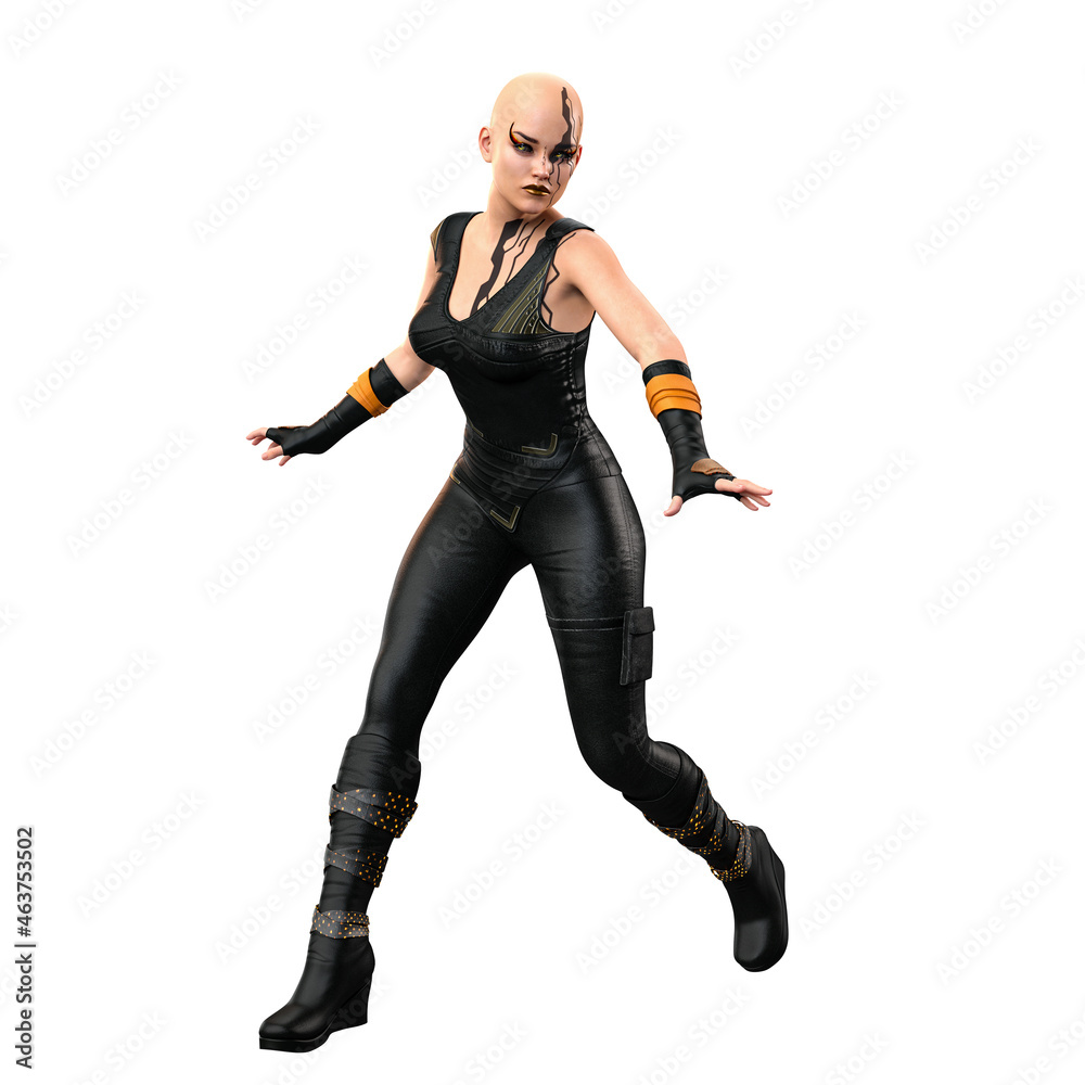 Cyberpunk woman on isolated white background, 3D Illustration, 3D rendering Cyberpunk woman on isolated white background, 3D Illustration, 3D rendering