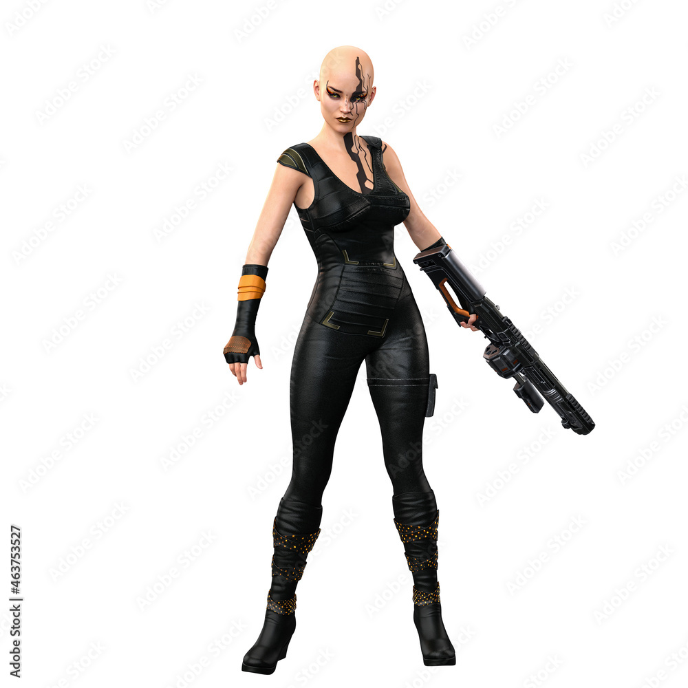 Cyberpunk woman on isolated white background, 3D Illustration, 3D rendering Cyberpunk woman on isolated white background, 3D Illustration, 3D rendering