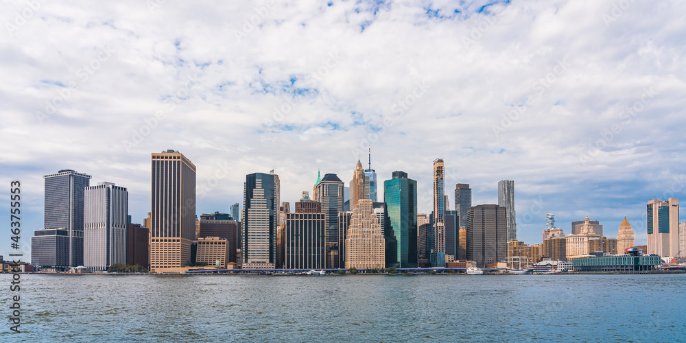 Panoramic view of Waterfront Downtown Manhattan from Brooklyn. September 28, 2021. New York, Manhattan, New York, USA