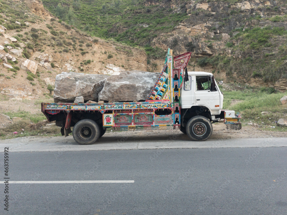 Truck loaded with Marble stones in Pakistan