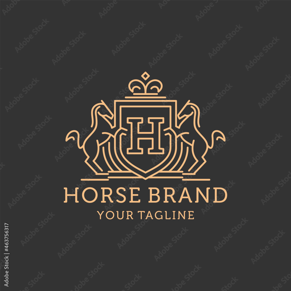 Heraldry Horse Crest Shield Line Art Logo Design Stock Vector | Adobe Stock