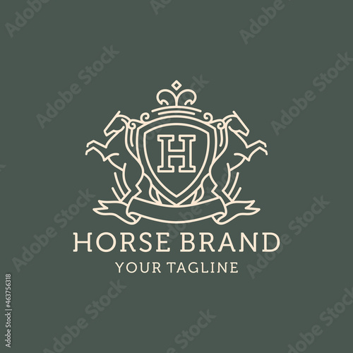 Heraldry Horse Crest Shield Line Art Logo Design