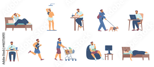 Daily routine man from morning waking to night sleep a vector illustrations © Kudryavtsev