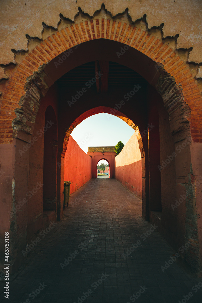 Traditional colored small street in Morocco, Africa