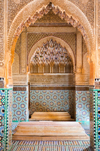 Traditional colored small street in Morocco, Africa