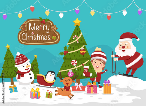 santa claus happy new year and merry christmas illustration vector