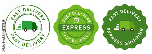 fast delivery express icon van truck emblem stamp badges sticker in green