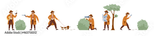 Set of detective investigation concepts in flat style vector illustration isolated