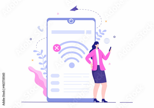 Lost Wireless Connection or Disconnected Cable, No Wifi Signal Internet, Page Not Found on Display Smartphone Screen. Background Vector Illustration